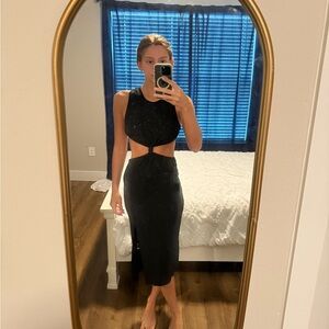 Black Midi Dress with Cut outs at waist